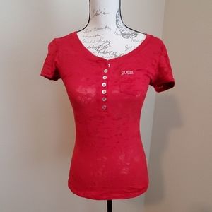 Guess Red burn out tee shirt XS